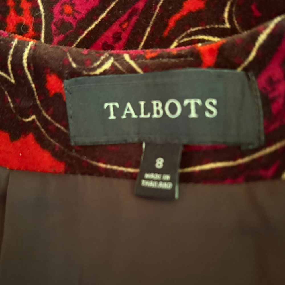 Talbots Red Black Paisley Velvet Pencil Skirt Size 8 - Picture 5 of 10